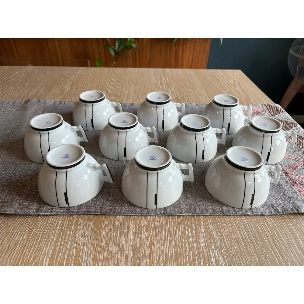 Vintage Ćmielów Poland Porcelain Coffee Tea Set - MCM Black Line Geometric